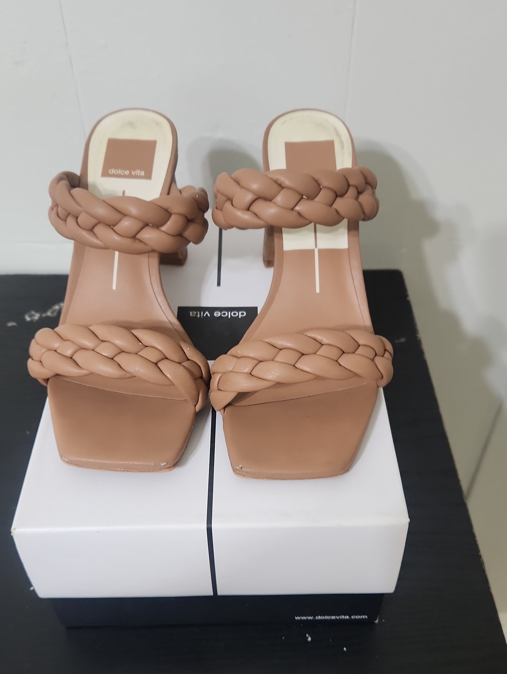 Dolce Vita Tan Braided Double-Strap Block Heel Mules